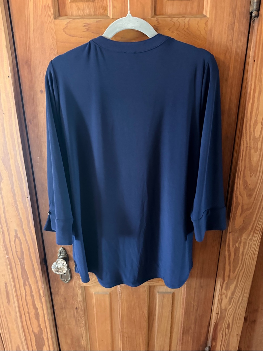 Anne Klein Navy Split-Neck Top - Picture 3 of 8